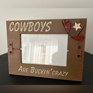 Bucking Crazy Cowboy Western Rodeo Wood Frame. New, Never Used.